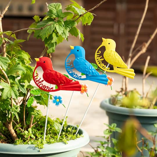 Glitzhome® 16" Metal Bird Welcome Yard Stake Set